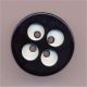 Classic round black button with details in white 15 mm