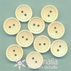 10 wooden buttons with stitch decoration 15 mm